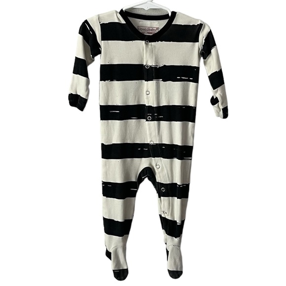 L’ovedbaby White/Black Stripped Footed Outfit Size 6-9 Months - Picture 1 of 7
